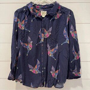 Maeve Anthropologie Aldin Bird Pattern Blouse Womens Size XL
